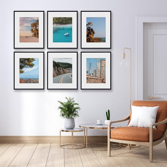 16x20 Picture Frame Set of 6 with Shatter Resistant Plastic Glass, Thin Border Light Weight Poster Frames for Wall Gallery Display, Black