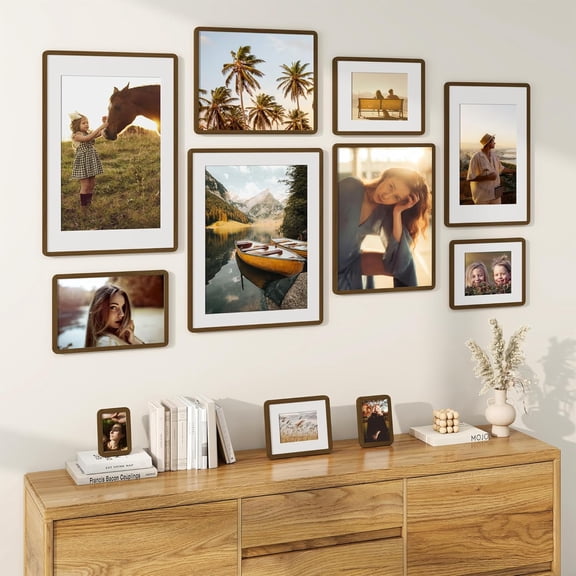 16x20 Picture Frame, Solid Walnut Wood Photo Frame with Mat for 11×14, Poster Frame with Tempered Glass and Hanging Hardware, for Wall and Tabletop Display, 1 Pack