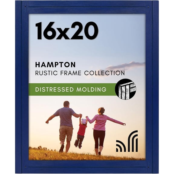 16x20 Picture Frame with Polished Plexiglass - Hampton Collection - Distressed Wood Picture Frames for Wall Display - Navy Blue