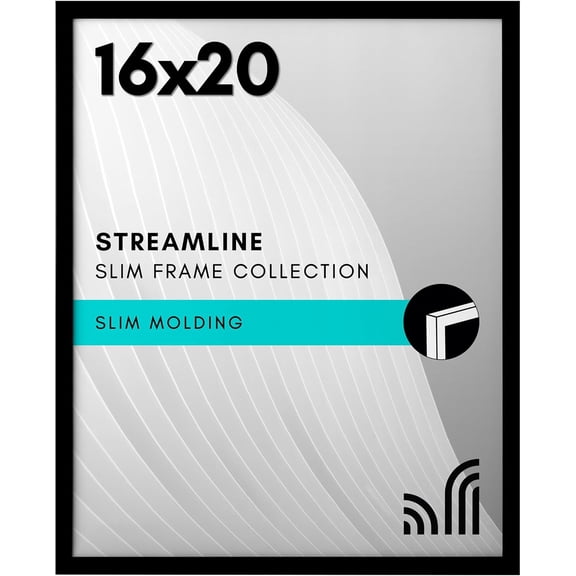 16x20 Picture with Polished Plexiglass - Streamline Collection - Thin Border Picture for Wall Display - Hanging Hardware Included - Black