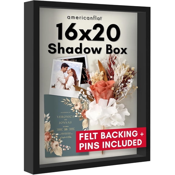 16x20 Shadow Box Frame with Polished Plexiglass - Silhouette Collection - Large Shadow Box Display Case for Tabletop and Wall Display - Black with Soft Felt Back