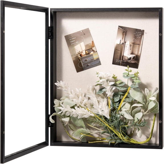 16x20 Shadow Box Picture Frame - 2.16" Interior Deep Wood & Glass Display Case Ready to Hang Memory Box Baby Sports Memorabilia, Wedding, Tickets, and Photos, Black