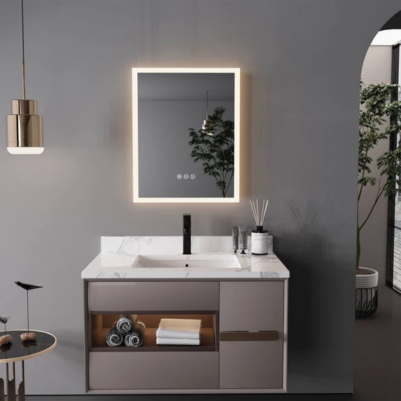 16x20 inch Wall Mounted LED Lighted Bathroom Mirror with Anti-Fog Vanity Mirror with Smart Touch Button Memory Function