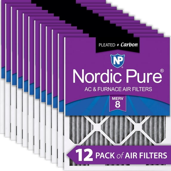 16x20x1 (15_1/2x19_1/2) Furnace Air Filters MERV 8 Pleated Plus Carbon 12 Pack
