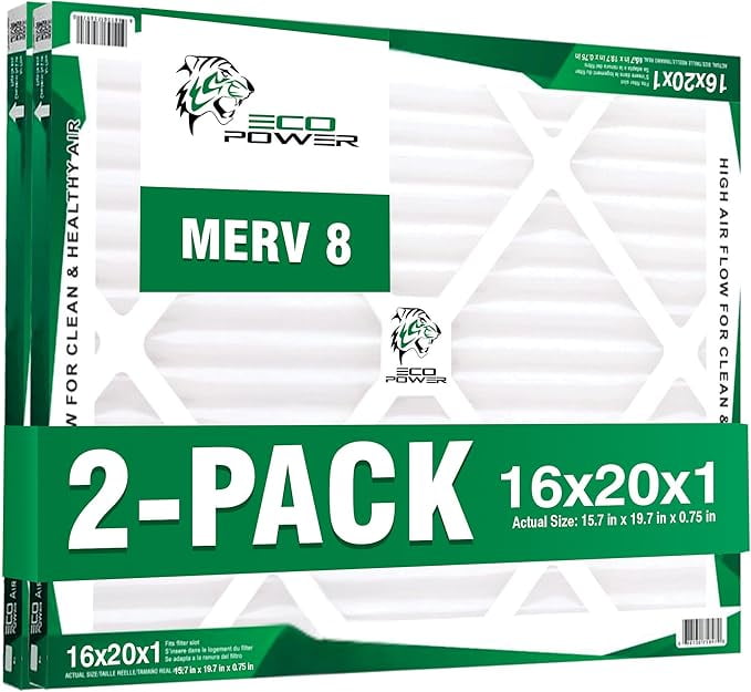 16x20x1 Air Filter MERV 8 (2-Pack) - Pleated Air Conditioner HVAC AC Furnace Air Filters Replacement (16x20x1 2-Pack)
