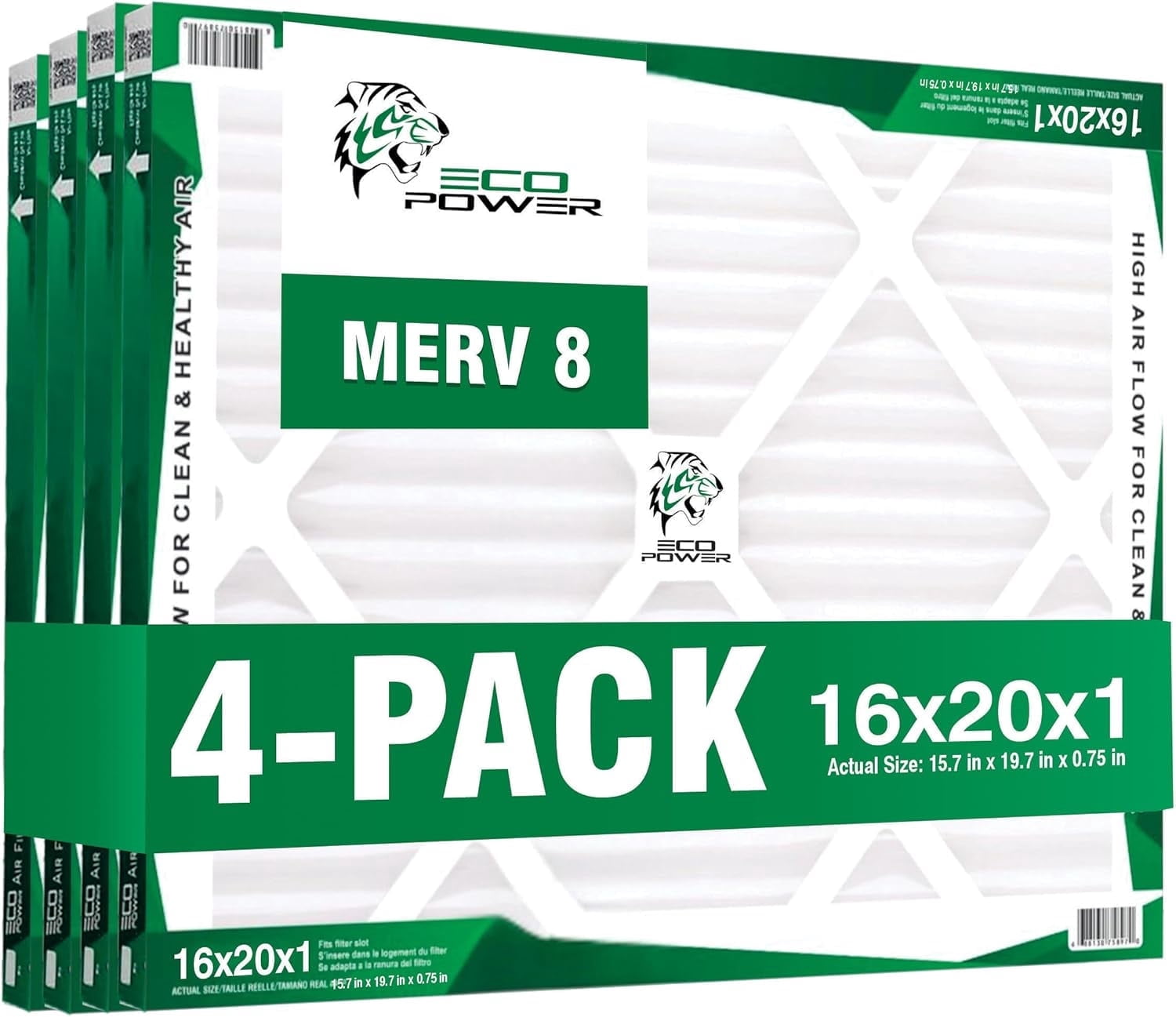 16x20x1 Air Filter MERV 8 (4-Pack) - Pleated Air Conditioner HVAC AC Furnace Air Filters Replacement (16x20x1 4-Pack)