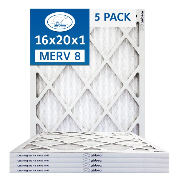 16x20x1 Air Filter MERV 8 (5-Pack) TRION Air Bear Pleated HVAC Air Filter Replacement (Actual Size: 15.50 x 19.50 x 0.75 Inches) Comparable to MPR 600, FPR 4-5