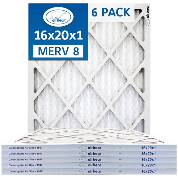 16x20x1 Air Filter MERV 8 (6-Pack) TRION Air Bear Pleated HVAC Air Filters Replacement (Actual Size: 15.50 x 19.50 x 0.75 Inches)