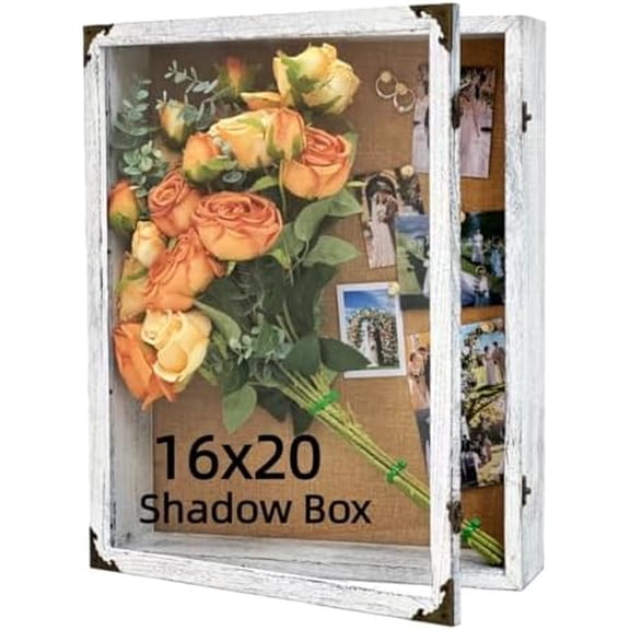 16x20x4.7 Large Shadow Box Frame,Tempered Glass Front,3.5 Inch Interior Depth Display Case,Thickened Linen Back,Rustic Wall-Mount Memory Box for Graduation, Wedding, Flowers,Photos, Keepsakes