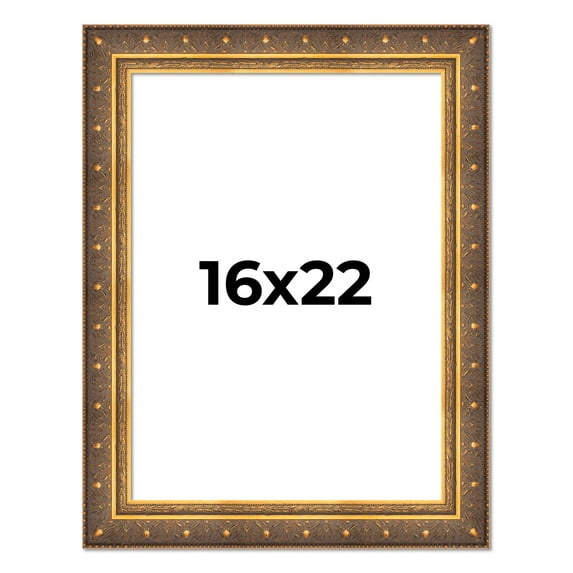 16x22 Frame Vintage Gold Solid Wood Picture Frame | 2.5 Inch Moulding Width | Ornate Bronze Museo
