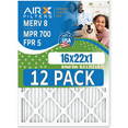 thumbnail image 1 of 16x22x1 Air Filter MERV 8 Rating, 12 Pack of Furnace Filters Comparable to MPR 700 & FPR 5 - Made in USA by AIRX FILTERS WICKED CLEAN AIR., 1 of 5