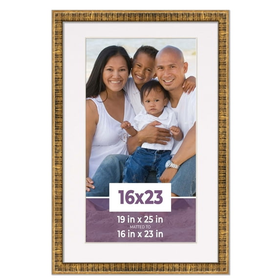 16x23 Frame Gold With White Picture Mat For 16x23 Photo - Gold 19x25 Frame To Display Print or