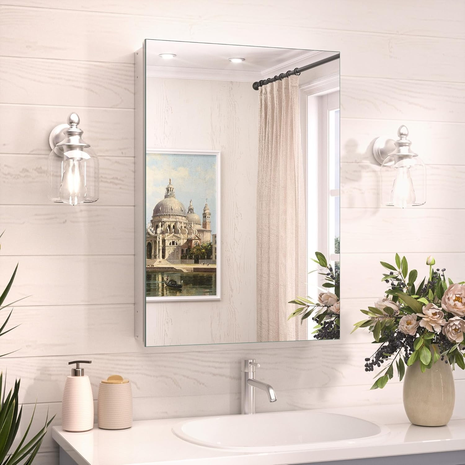 16x24 Bathroom Medicine Cabinet with Mirror Tempered, Aluminum Silver ...