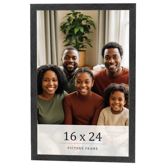 16x24 Frame Black Charcoal Grey Wood Textured Picture Frame | 0.75 Inch Moulding Width | Gunmetal