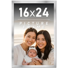 16x24 Frame Silver Stainless Steel Solid Wood Picture Frame | 0.75 Inch Moulding Width | Includes