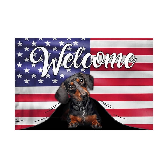 16x24 Inch 4th of July Dog Doormat, American Flag Cute Dog Printed Floor Mat, White Patriotic Welcome Rug, Non Slip PVC Backing, Indoor Outdoor Entrance Carpet for Independence Day Home Decor