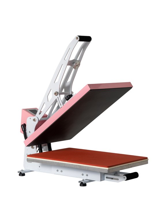 16x24 Inch Heat Press Machine with Slide-Out Base and Teflon-Coated Platen, Semi-Automatic Auto-Open Heat Press for T-Shirts and Sublimation, 1800W, Pink