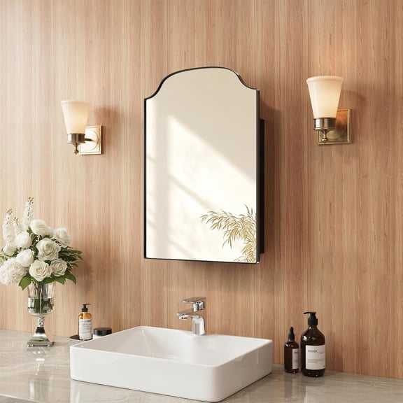 16x24 Inch Medicine Cabinet - Surface Mount or Recessed Bathroom Mirror Cabinet with Storage, Metal Framed, Sturdy & Easy Installation(Black)