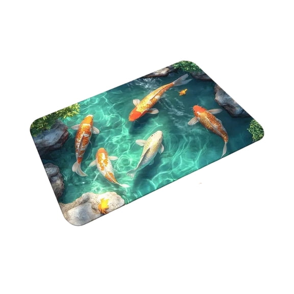 16x24 Inch Printed Koi Fish Doormat Indoor Entryway Rug Plushy Floor Mat - Washable Soft Plush Surface Vivid Koi Pattern - Entryway Bathroom Bedroom Kitchen Laundry Room Hallway Indoor Use