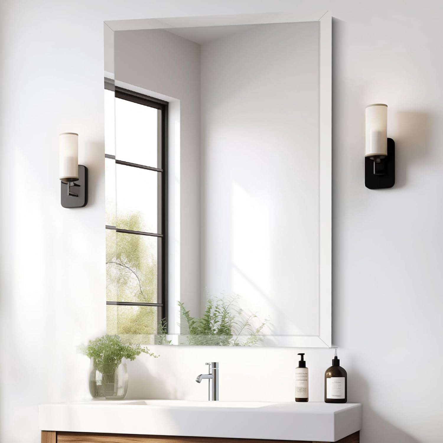 16x24 Inch Rectangle Frameless Mirror, Beveled Bathroom Mirror