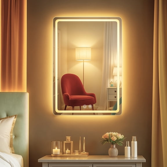 16x24 Inch Smart RGB LED Vanity Mirror with Touch Screen, Dimmable Front & Back Lights, Color Changing Tempered Glass for Bathroom Wall