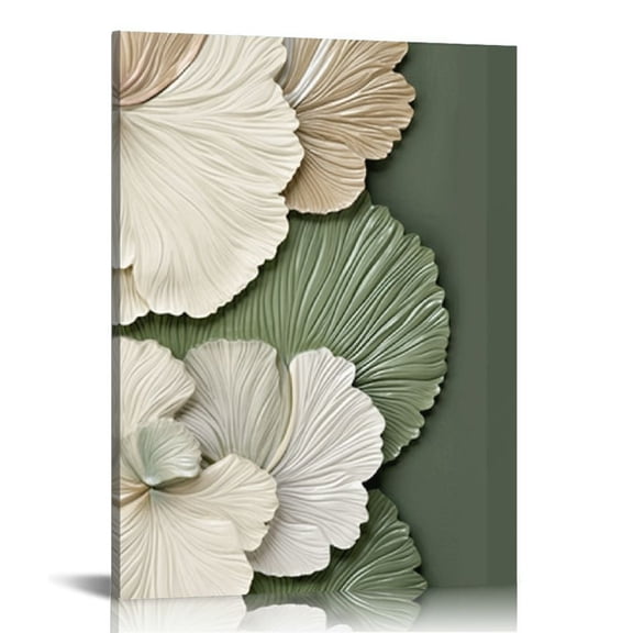 16x24 Inch Vertical 3D Textured Ginkgo Leaf Canvas Wall Art Sage Green Beige Neutral Abstract Leaf Framed Print Ready to Hang Modern Minimalist Living Room Decor