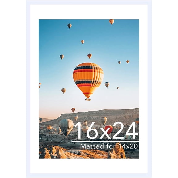 16x24 Picture Frame with Mat for Poster Photo and 40x60 cm Canvas, Display 14x20 with Mat or 16 x 24 without, Wood 16 by 24 Wall Gallery Poster Photo Frame, White