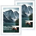 thumbnail image 1 of 16x24 Picture Frame Set of 2 with Plexiglass, Distressed White Poster Frame Display Picture 12x18 with Mat or 16 x 24 Without Mat, Wood Photo Frame for Wall Mounting, 1 of 7