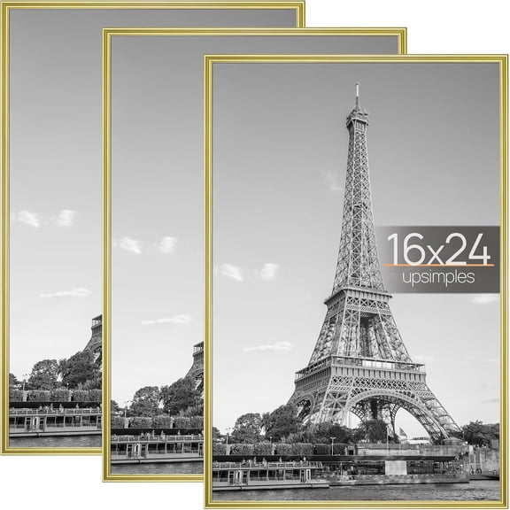 16x24 Poster Frame, Easy Slide-In Assembly, Gold, 3 Pack | Gallery Wall 16 x 24 Picture Frames Set for Family, Wedding, Christmas, Easy to Change Photos
