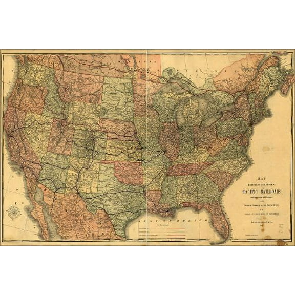 16x24 Poster; Map Of Transcontinental Railroads 1883