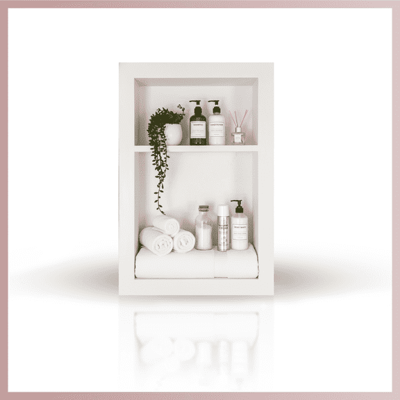 Mango Tile Luxury Water-Repellent 2-Shelf Real Marble Wall Mount DIY Bathtub & Shower Organizers with Marble Niche, White