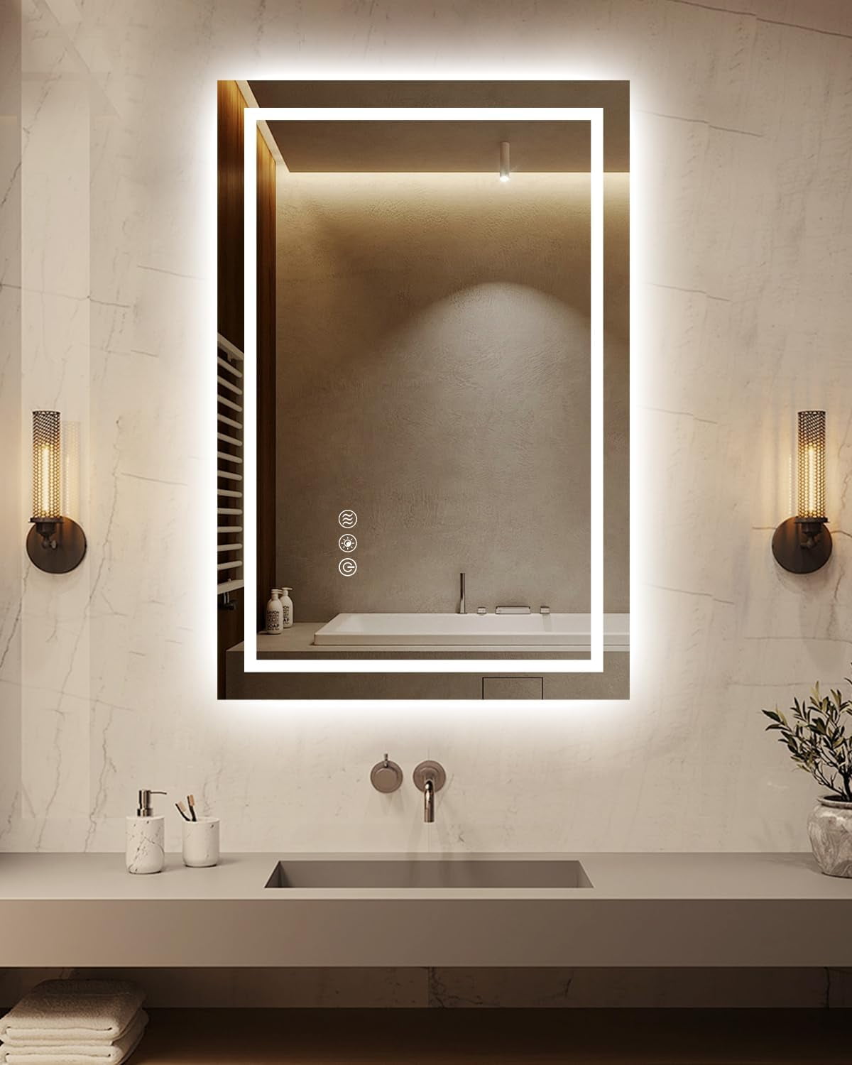 16x24''Small Bathroom Mirror with Lights,Front Lighted Bathroom Mirror ...