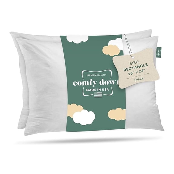16x24 Throw Pillow Inserts - 2 Pack, Down & Feather Fill, 100% Cotton Cover, Rectangle Pillow Forms - Made in USA
