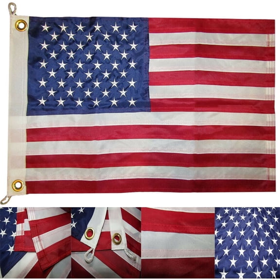 16x24 USA 50 Star 16"x24" Nylon Embroidered 300D Flag Grommets 2 Clips (RUF)