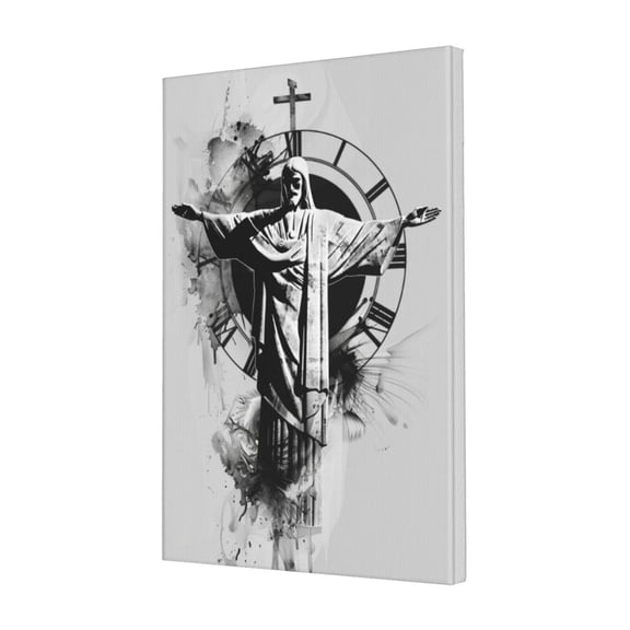 16x24 inch Art Paintings For Wall God And Clock,Man Cave,Living Room,Hotels Wall Decor Canvas Wall Art,Modern Art God And Clock Charm Oil Paintings On Canvas,For Believer Gift,Prayer Room,Bar