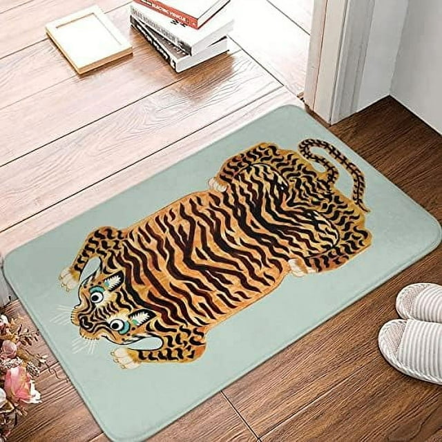 16x24 inch Bath Mat Cute Golden Tibetan Tiger in Sage Bath Animals