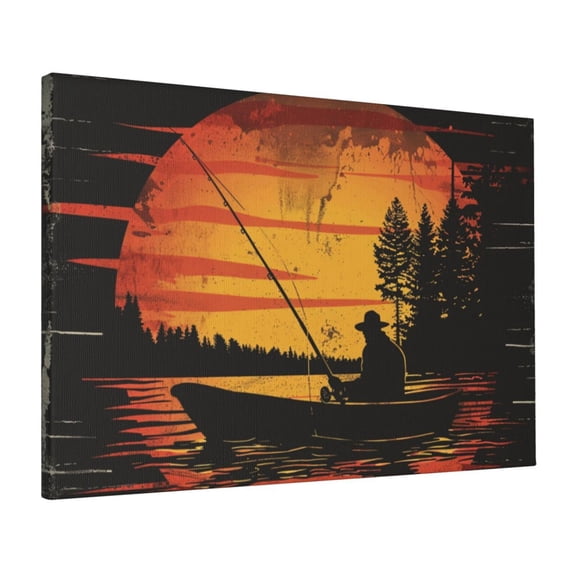 16x24 inch Bathroom Decor Fishing Man At Sunset Canvas For Pictures,Farmhouse Bathroom,Lounge,Kitchen Wall Decor Art Prints,For Fishing Enthusiasts Charm Gifts,Fishing Man At Sunset Painting