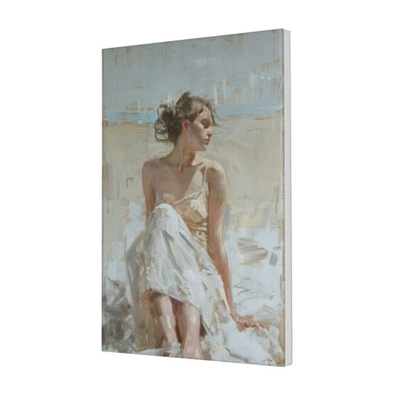16x24 inch Bathroom Decor Oil Painting Canvas Elegant Women On The Beach,Home Room Decor Bathroom Accessory,Charm Women On The Beach,Bathroom,Study,Woman Cave,Bedroom Wall Decor Art Paintings