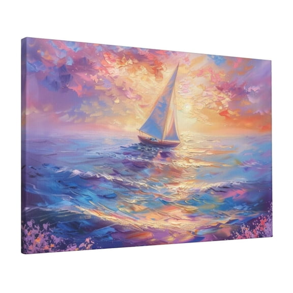 16x24 inch Bathroom Decor Sailboats & Setting Sun Oil PaintingCanvas Wall Art,Home Indoor Bathroom,Kids Room,Studio Paintings Wall Art Prints Decor,Gift For Sailing Enthusiasts,Bedroom Decor