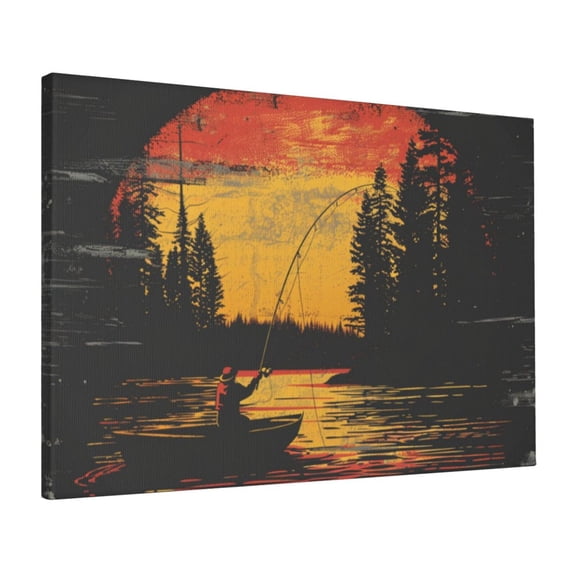 16x24 inch Bathroom Decorative Painting Fishing Man At Sunset,Rustic Living Room,Bedroom,Office,Lounge Wall Art Decor Prints & Posters,Exquisite Fishing Man At Sunset Decor Canvas Paintings