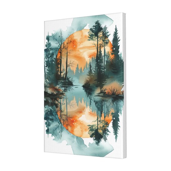16x24 inch Bathroom Wall Decor Sunset & Lake Water Canvas Illustration,Home Room Decor Bathroom Accessory,Exquisite Sunset & Lake Water Modern Style Decorative Painting,Bedroom Decoration Gift