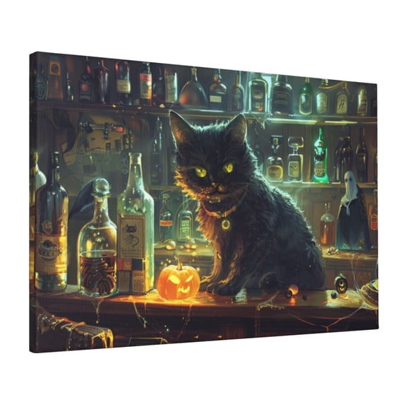 16x24 inch Black Cat In The Tavern Decorative Paintings For Wall,Man Cave,Bar,Bathroom,Kitchen Wall Decor Hanging Picture,Vintage Festival Decoration,Gift For Cat Lovers,Bar,Cafes,Restaurant
