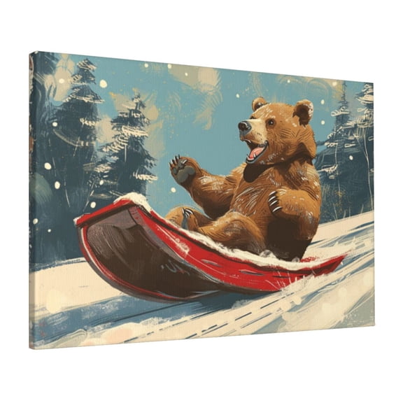 16x24 inch Brown Bear Skiing Canvas Hanging Picture,Indoor Children'S Room,Study,Lounge,Kitchen Wall Art Decor Painting Pictures,Classic Brown Bear Skiing Poster,Chic Gift For Bear Enthusiast