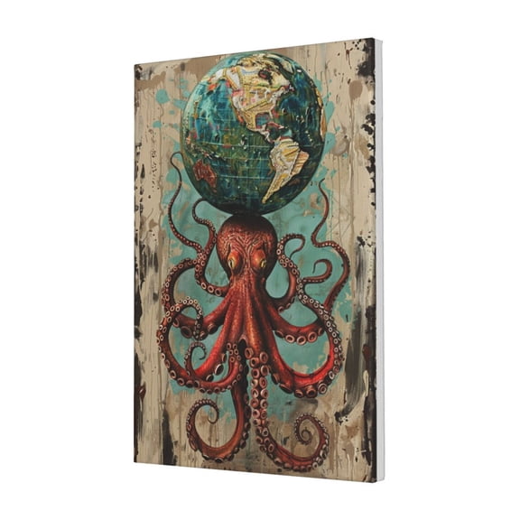 16x24 inch Canvas For Painting Pictures Squid & The Earth,Apartment Bathroom,Hotels Lounge,Yard Wall Decor Poster Prints,For Squid Enthusiast Gifts,Abstract Squid & The Earth Paintings Canvas