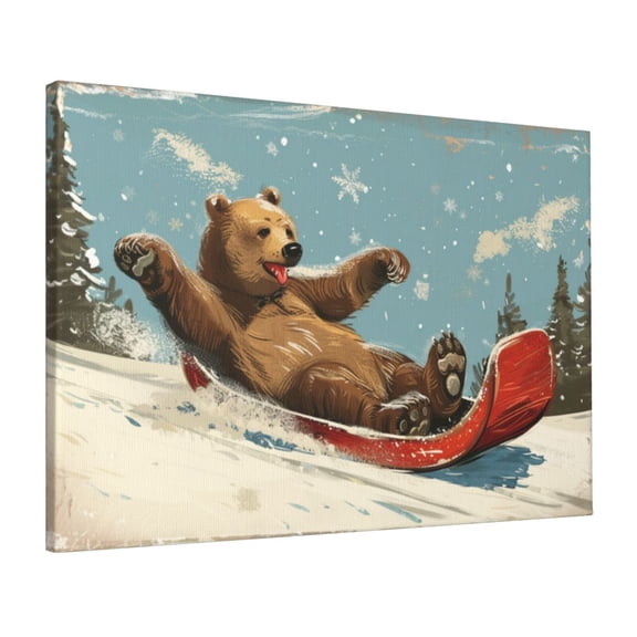 16x24 inch Canvas For Pictures Bear Skiing,Living Room,Cafes,Man Cave Wall Decor Art Canvas Poster,Modern Art Skiing Bear Canvas Painting,Gifts For Skiing Lovers,Bathroom,Kitchen,Cafes Decor