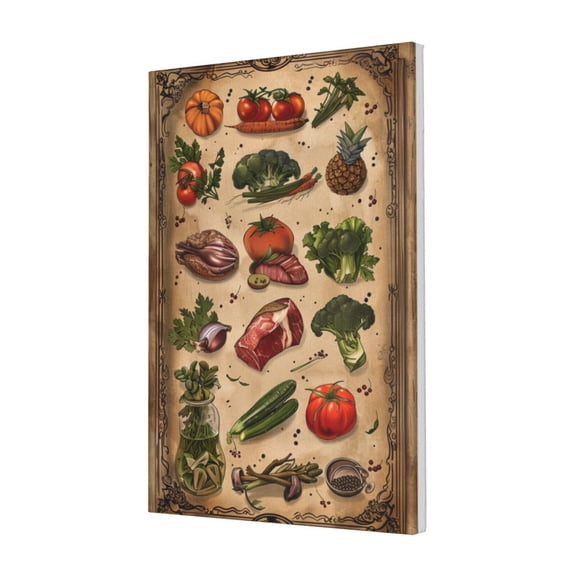 16x24 inch Canvas For Pictures Cooking Ingredients Illustrated,Rustic Restaurant,Kitchen,Bar,Lounge Wall Decor Paintings Canvas,Gifts For Cooking Enthusiasts,Funny Cooking Ingredients Prints