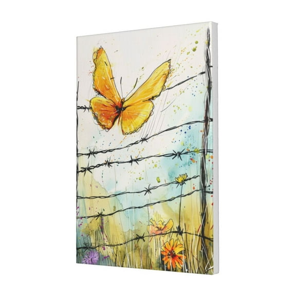 16x24 inch Canvas Frameless Painting Butterfly Flying Over Thorns,Outdoor Garden Yard Fence Home Wall Decor Art Prints,Gifts For Butterfly Enthusiast,Bedroom,Cafes Decor,Motivational Wall Art