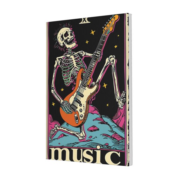 16x24 inch Canvas Frameless Painting Skull Playing Guitar 'Music' Slogan,Indoor Outdoor Music Festival Wall Decor Posters & Prints,Funny Skull Playing Guitar Modern Art Paintings,For Man Cave