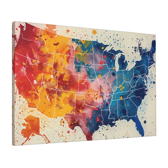 16x24 inch Canvas Frameless Picture Colorful Map Of America,Indoor Bedroom,Club,Lounge Painting Wall Decoration,Enchanting Colorful Map Of America Modern Art Posters & Prints,For Patriot Gift