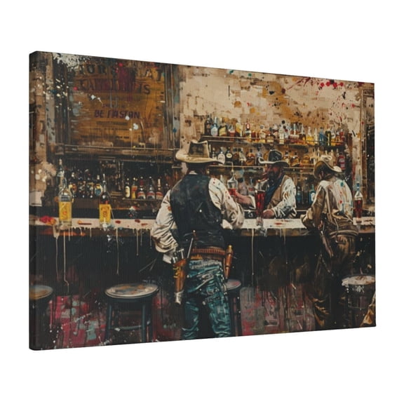 16x24 inch Canvas Frameless Picture Cowboys Drinking In Taverns,Funny Bar,Tavern Decor Wall Art Canvas Poster,Cowboys Drinking In Taverns Modern Art Oil Paintings On Canvas Decor,Home Decor